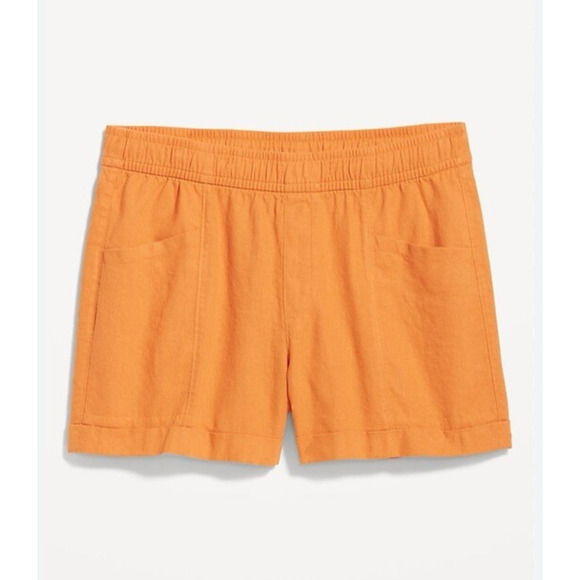 Old Navy XL High Waisted Linen Pull On Shorts Orange Boho Summer Vacation NWT - Picture 1 of 9